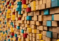 Colorful wooden blocks arranged in a vibrant mosaic pattern