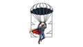 Superhero Parachuting Comic Art Illustration Royalty Free Stock Photo