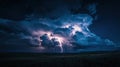 Intense Lightning Strikes Across a Dark Field During an Evening Thunderstorm Royalty Free Stock Photo