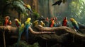 A stunning display of parrots in their natural habitat created with Generative AI