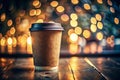 Stunning Double Exposure Coffee Cup Mockup A Creative Design Showcase with Bokeh Background and Craft Paper Texture for Royalty Free Stock Photo