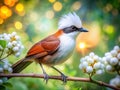 Stunning Double Exposure of a WhiteCrested Laughingthrush Perched on a Tropical Branch Capturing the Essence of Royalty Free Stock Photo