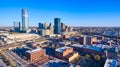 Stunning downtown skyline of Oklahoma City in morning light from aerial