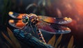 Stunning dragonfly macro portrait. Amazing super detailed nature photography. Ai generated art
