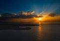 Stunning dramatic aerial view of the sunrise over the beautiful small volcanic island of Lobos near Corralejo Royalty Free Stock Photo