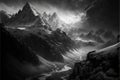 Stunning dramatic mountain and valley scenery in black and white Royalty Free Stock Photo