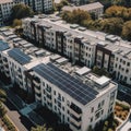 Eco-friendly residential complex powered by solar energy. Generative ai