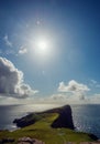 Stunning dusk cliff at Neist point lighthouse in Isle of Skye, Scotland, UK