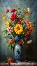 Stunning Dutch Vase with Amazing graphics in Red, Yellow, Blue Royalty Free Stock Photo