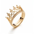 Gold Crown Ring With White Diamonds - High-key Lighting Inspired