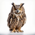 Stunning Eagle Owl With Yellow Eyes On White Background Royalty Free Stock Photo