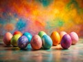 A Stunning Easter Egg Display Panoramic View of Vibrant PastelColored Eggs on a Textured Surface Perfect for Spring Royalty Free Stock Photo