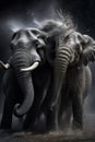 Stunning Elephants fighting in the river splashing water. Amazing wild life. Generative Ai