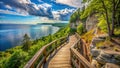 Stunning Elevated Boardwalk Trail on Eagle Bluff A Scenic Hike Through Steep Cliffside Wilderness Royalty Free Stock Photo