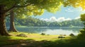 Beautiful Environmental Cartoon Illustration With Large Canopy Tree