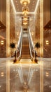 Elegantly designed escalator in a luxurious lobby setting with modern decor. Generative AI Royalty Free Stock Photo