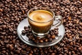 A Stunning Espresso Coffee Cup and Beans Composition, Masterfully Employing the Rule of Thirds for Royalty Free Stock Photo