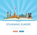 Stunning europe poster with famous attractions.