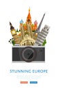 Stunning europe poster with famous attractions.