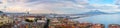 Stunning evening panoramic view of Naples, view of the port in the Gulf of Naples and Mount Vesuvius. The province of Campania