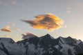 Stunning evening sunset view of the Mischabel Group, part of the Pennine Alps in Switzerland Royalty Free Stock Photo