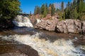 Stunning fall color scenery at Gooseberry Falls State Park, at the lower waterfall