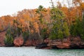 Stunning fall colors along the Apostle Islands National Lakeshore in Wisconsin USA Royalty Free Stock Photo