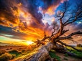 Stunning Fallen Tree Silhouette Against a Dramatic Winter Sky A Masterful Rule of Thirds Composition in Nature Royalty Free Stock Photo