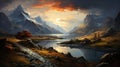 Antique Painting Of A Fjord With Striking Brush Strokes Royalty Free Stock Photo