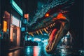 Stunning fierce dragon roaring in a city at night Royalty Free Stock Photo