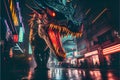 Stunning fierce dragon roaring in a city at night Royalty Free Stock Photo