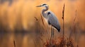 Stunning Fine Art Photography: Majestic Blue Heron In Reed Background