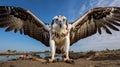 Stunning Fish-eye Osprey Photo: Uncanny Valley Realism And Humorous Animal Scenes