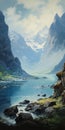 Stunning Fjord Painting With Majestic Mountain View
