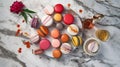 Colorful Macarons on Marble Surface