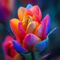 Stunning flower, Closeup multi colored blossomed bud, vibrant beauty Royalty Free Stock Photo