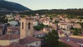 Stunning flyby 4k aerial footage of an Italian village by the hills in Abruzzo