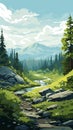 Whistlerian Digital Painting Of A Forest In The Rocky Mountains