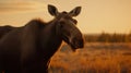 Stunning Front And Side View Of Eurasian Moose With Horn During Golden Hour