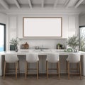 Modern Kitchen Interior with Blank Horizontal Frame Mockup Royalty Free Stock Photo