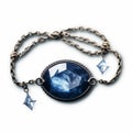 Antique Frostpunk Style Bracelet With Blue Stone