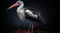 Hyperrealistic Black And White Bird Standing On Black Background