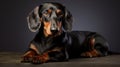 Elegant Dachshund Dog With Bright Eyes On Gray Surface