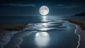 A stunning full moon rising over a tranquil ocean Royalty Free Stock Photo