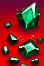 green emeralds on a rough red texture generated by ai Royalty Free Stock Photo