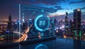 Futuristic Cityscape with Holographic Interface Display Royalty Free Stock Photo