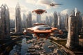 A Stunning Futuristic Cityscape With Towering Buildings, Create a futuristic cityscape of AsunciÃÆÃÂ³n, where drones and flying