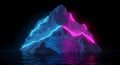 Stunning futuristic iceberg with neon lights and digital code spirals under starry sky Royalty Free Stock Photo