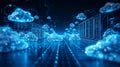 Futuristic Cloud Computing Data Center with Glowing Blue Clouds Royalty Free Stock Photo