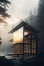 Stunning futuristic wood and glass luxury eco - home. Generative AI